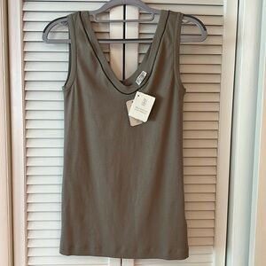NWT BRUNELLO CUCINELLI Tank Top Monili Neck Trim sz M Taupe exquisite